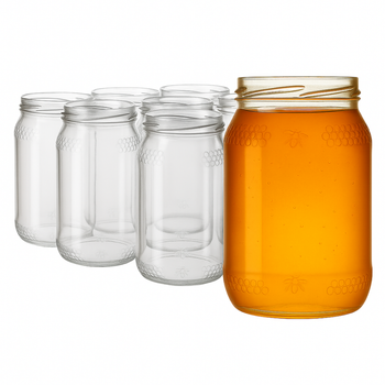 Słoik Szklany 900 ml z Wzorem Plastra Miodu TO82 Na Miód Przetwory - 8szt