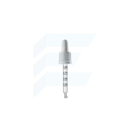 Pipeta szklana HDPE 18/415 77 mm biała ze skalą 0.25, 0.5, 0.75, 1.0 czarną